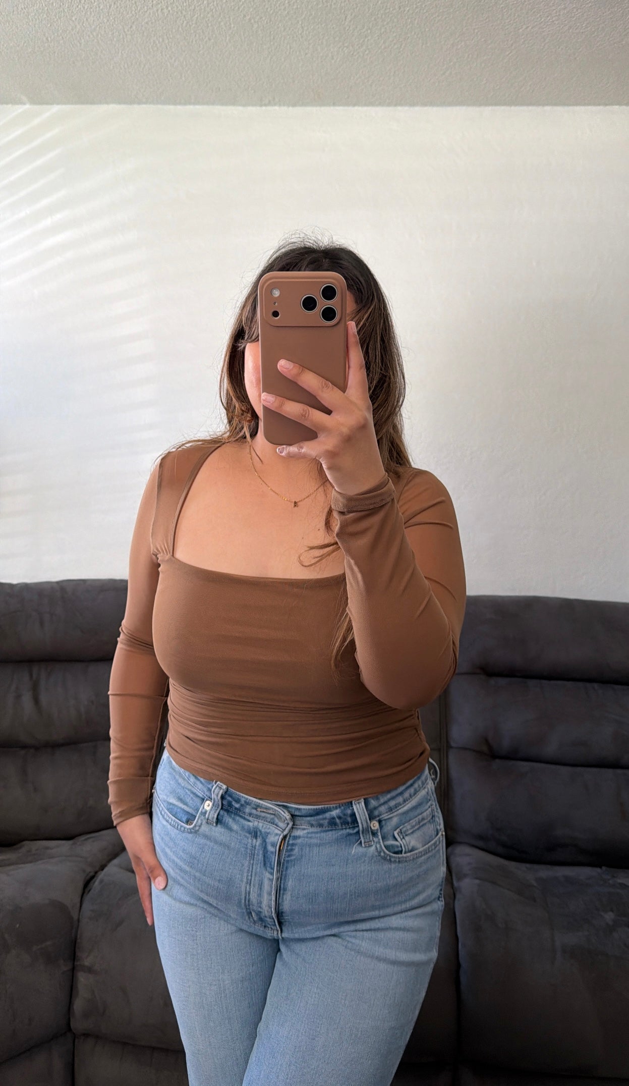 Ruched Waist Square Neck Long Sleeve