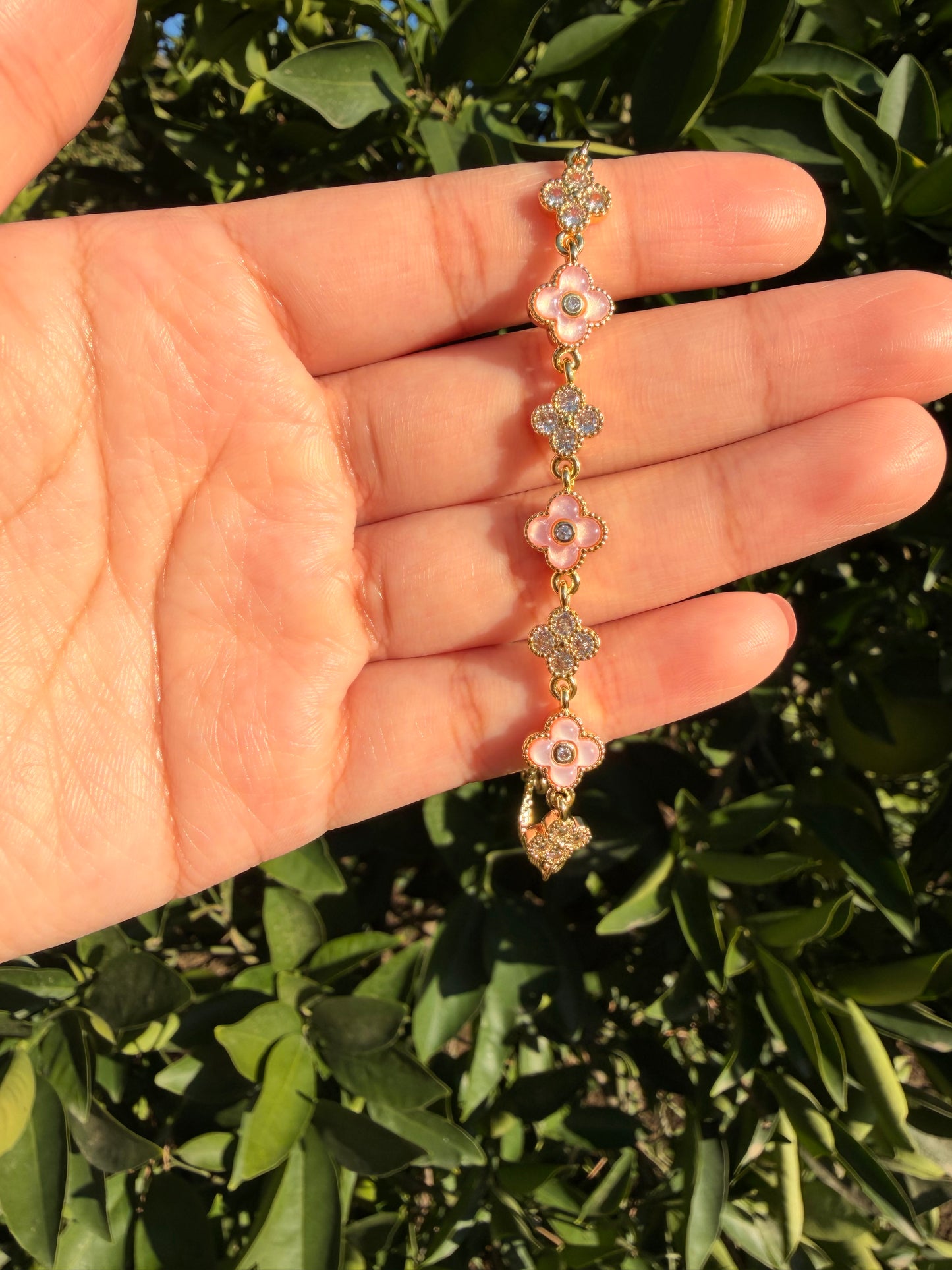 Pink Clover Adjustable Bracelet