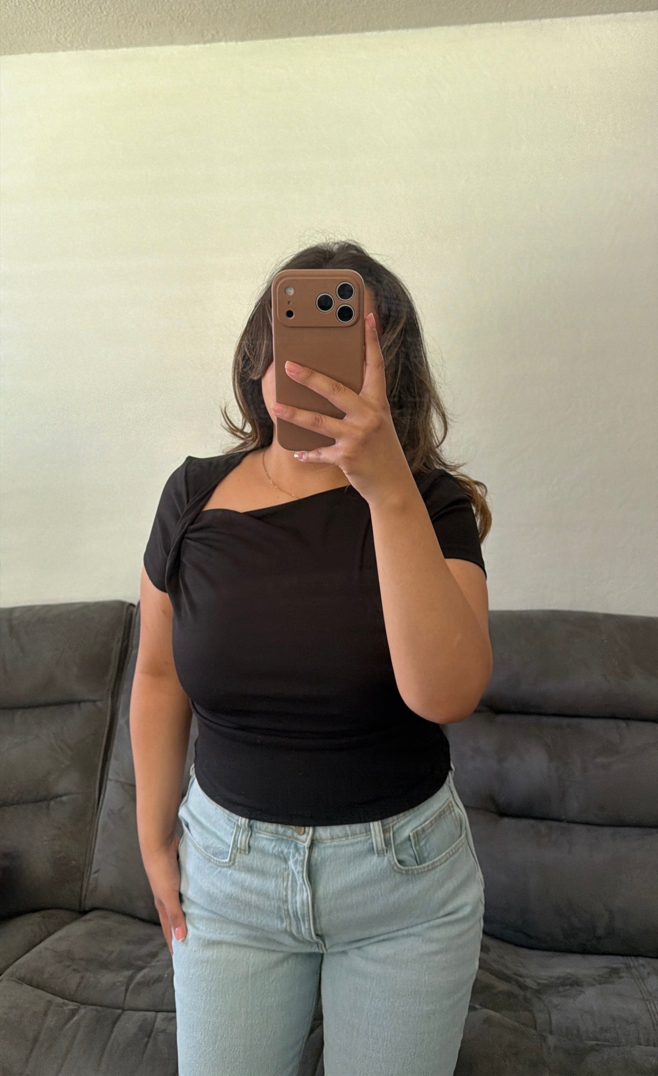 Asymmetrical Ruched Neckline Top