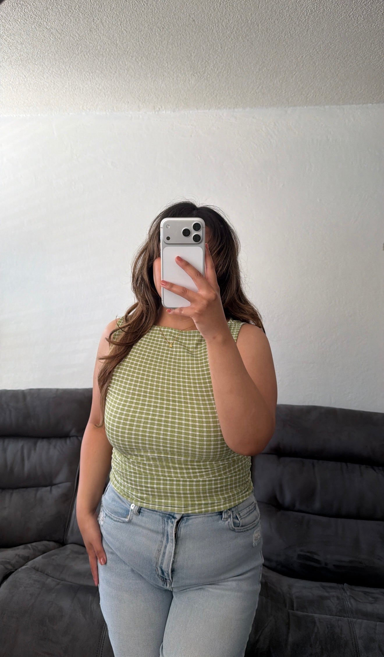 Plaid Boat Neck Sleeveless Top