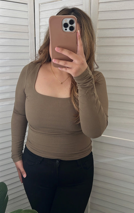Square Neck Double Layer Long Sleeve
