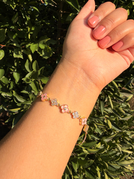 Pink Clover Adjustable Bracelet