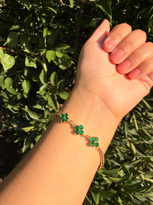 Green Floral Adjustable Bracelet
