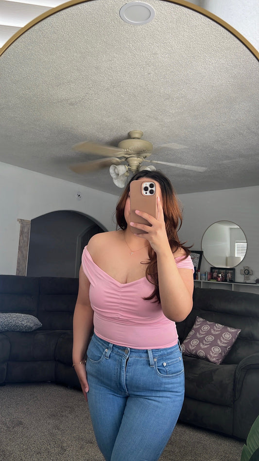 Off Shoulder Brushed Ruched Top