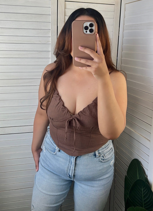 Linen V-Neck Cami Crop Top