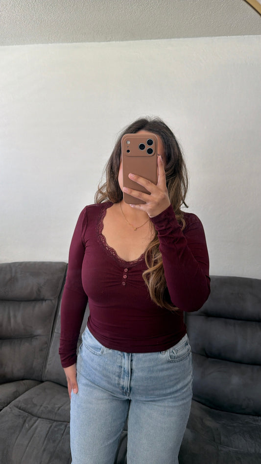 Lace Trim Long Sleeve