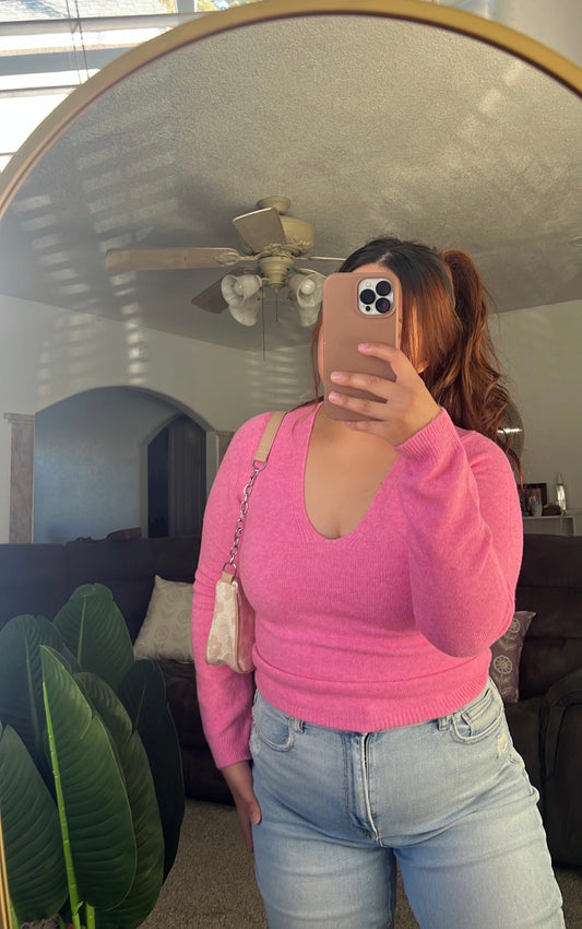 Ribbed V-Neck Sweater Top