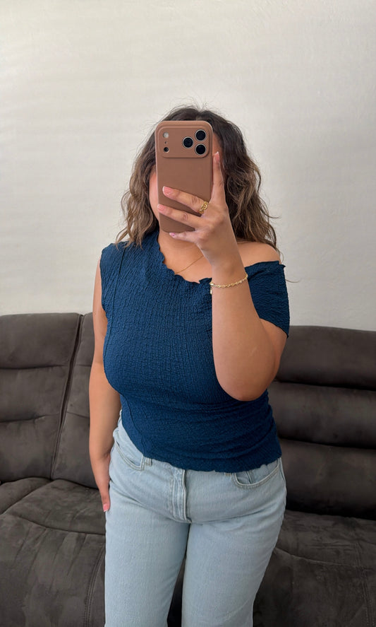 Asymmetrical Off-Shoulder Textured Top