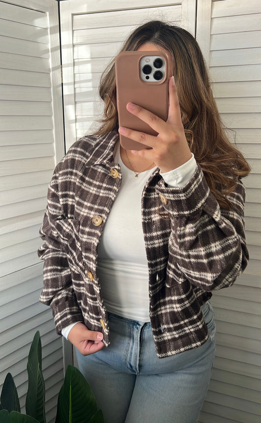 Plaid Print Button Down Jacket