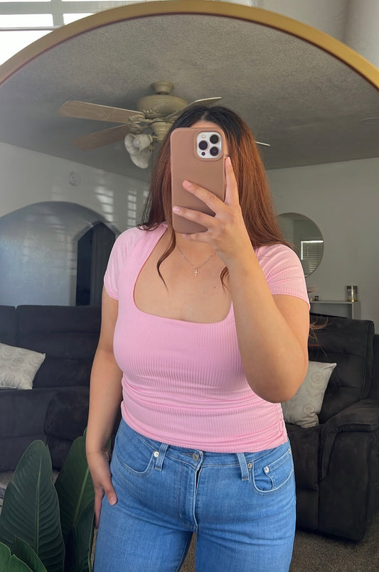 Rib Side Ruched Top