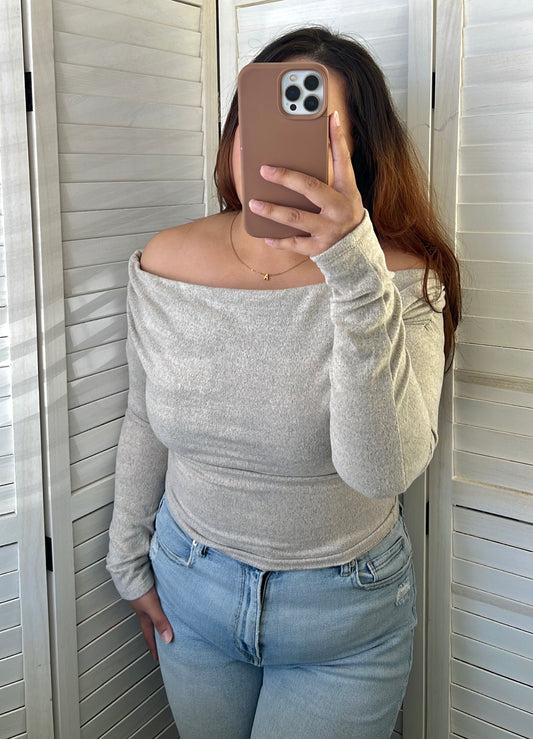Off-Shoulder Soft Ruched Long Sleeve