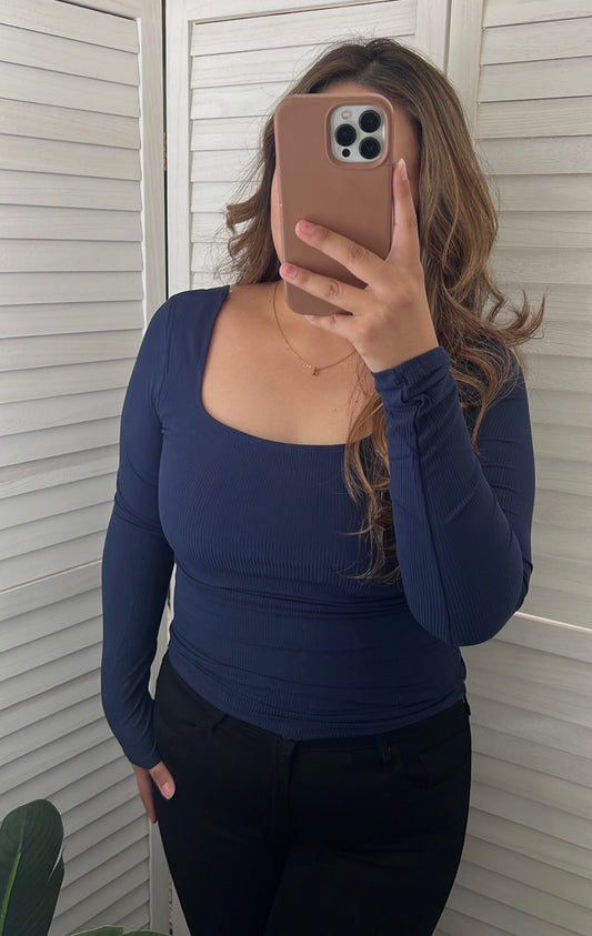 Square Neck Double Layer Long Sleeve