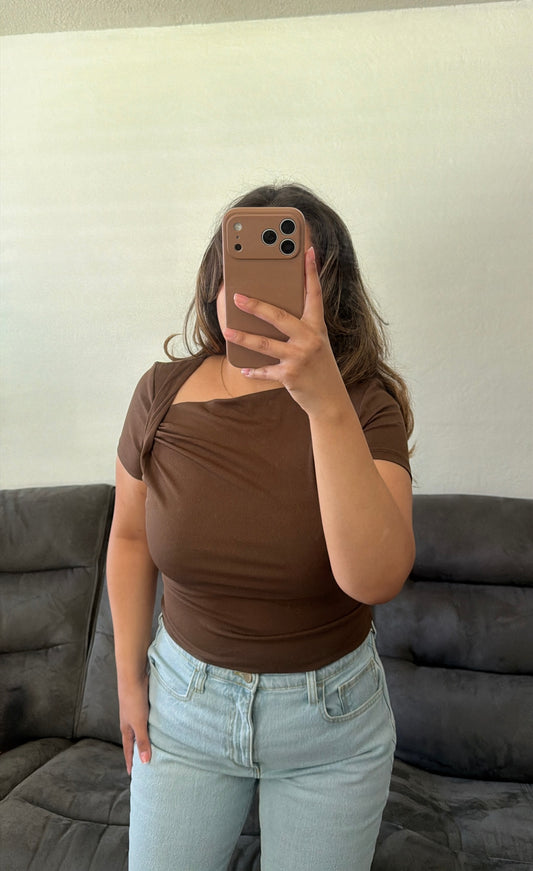 Asymmetrical Ruched Neckline Top