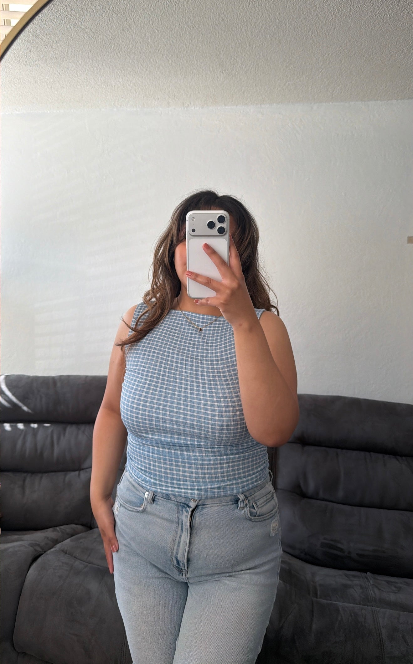 Plaid Boat Neck Sleeveless Top