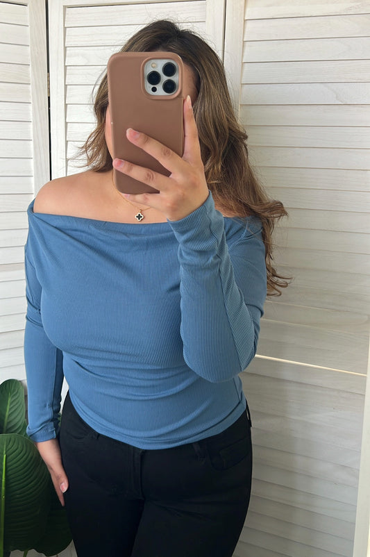 Off The Shoulder Ribbed Long Sleeve