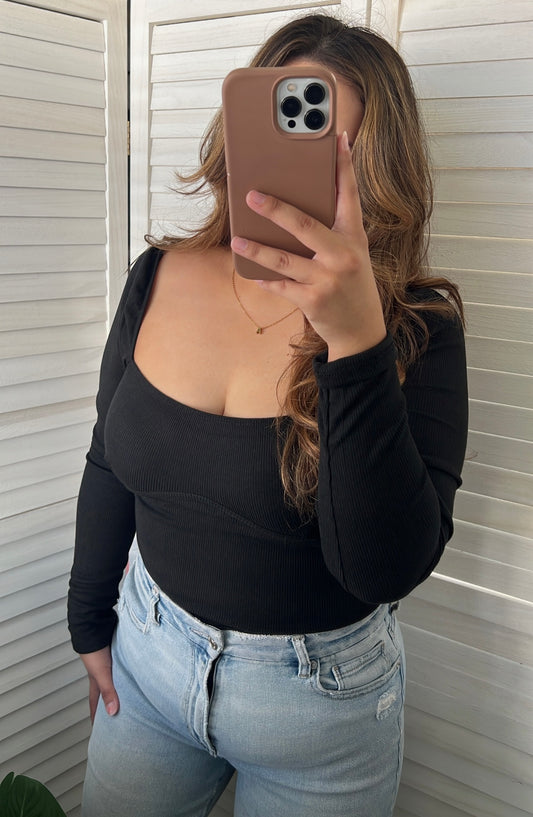 Long Sleeve Ribbed Knit Top