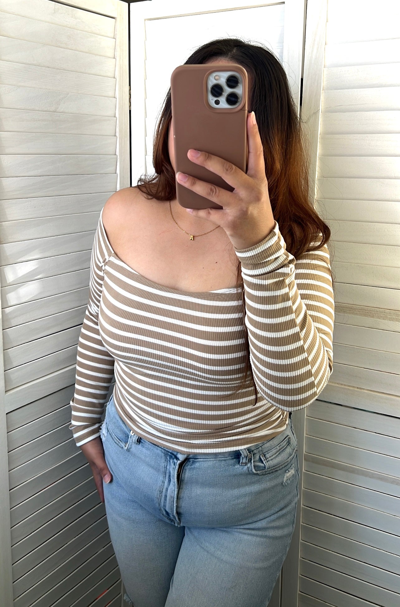 Off-Shoulder Stripe Shirred Top