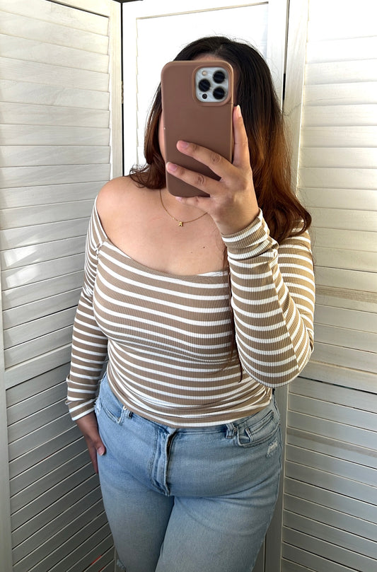 Off-Shoulder Stripe Shirred Top