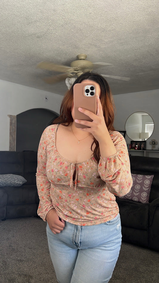 Floral Print Tie Front Long Sleeve