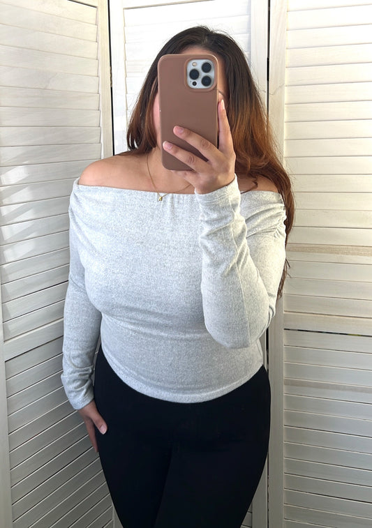 Off-Shoulder Soft Ruched Long Sleeve