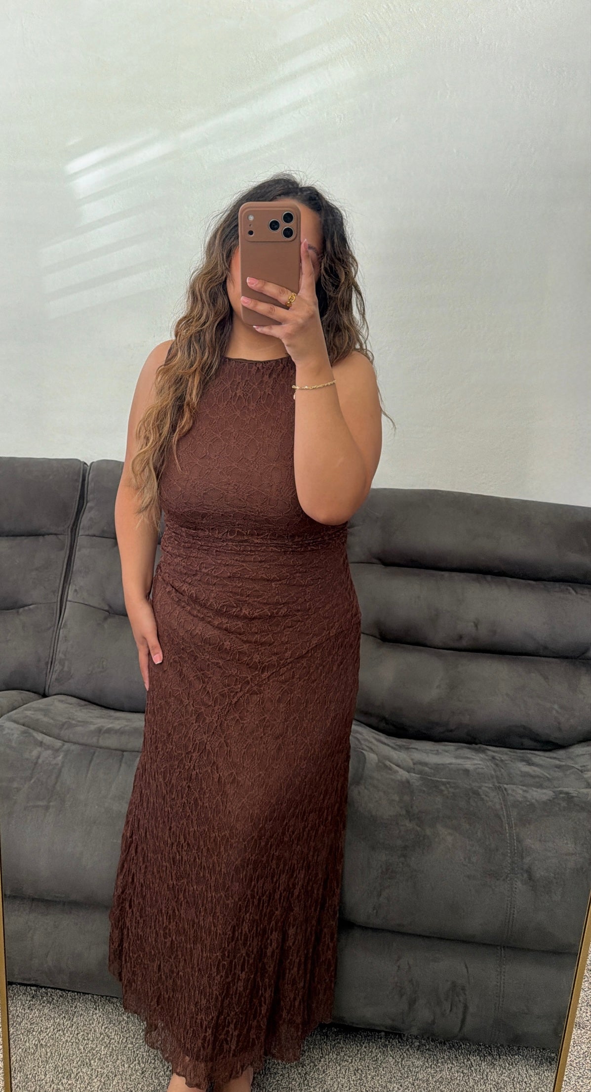 Lace Ruched Midi Dress