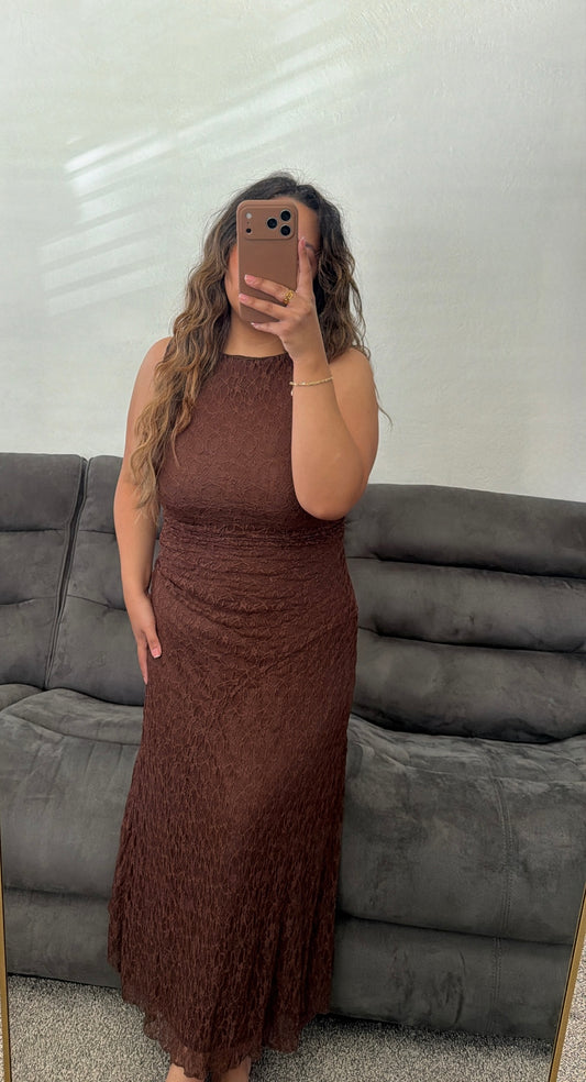 Lace Ruched Midi Dress