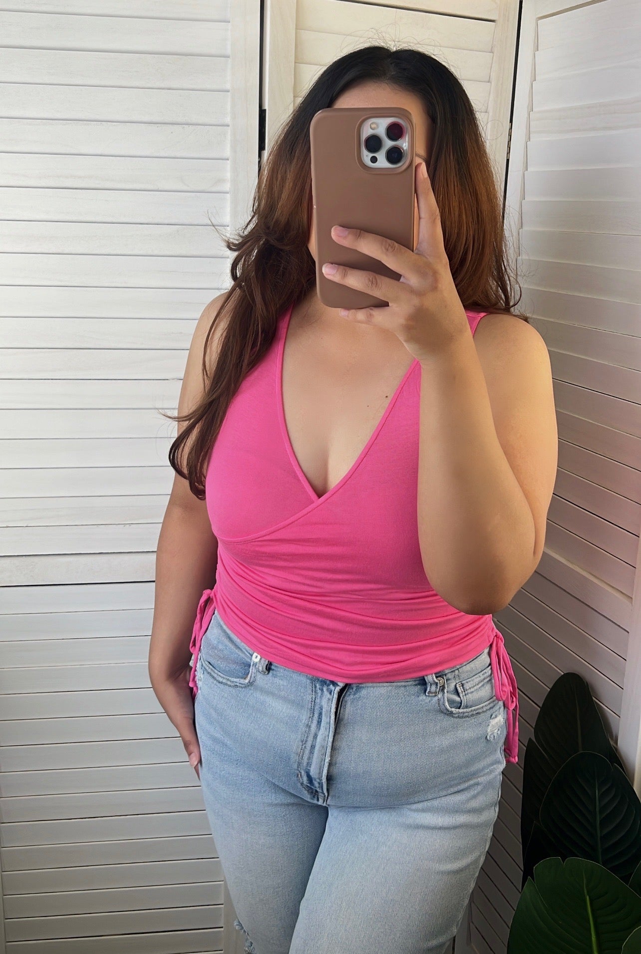V-Neck Side Ruching Tank Top
