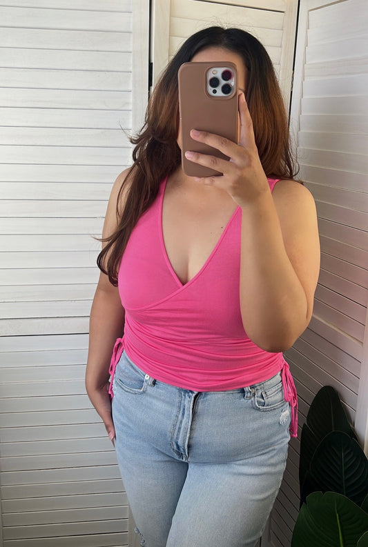 V-Neck Side Ruching Tank Top