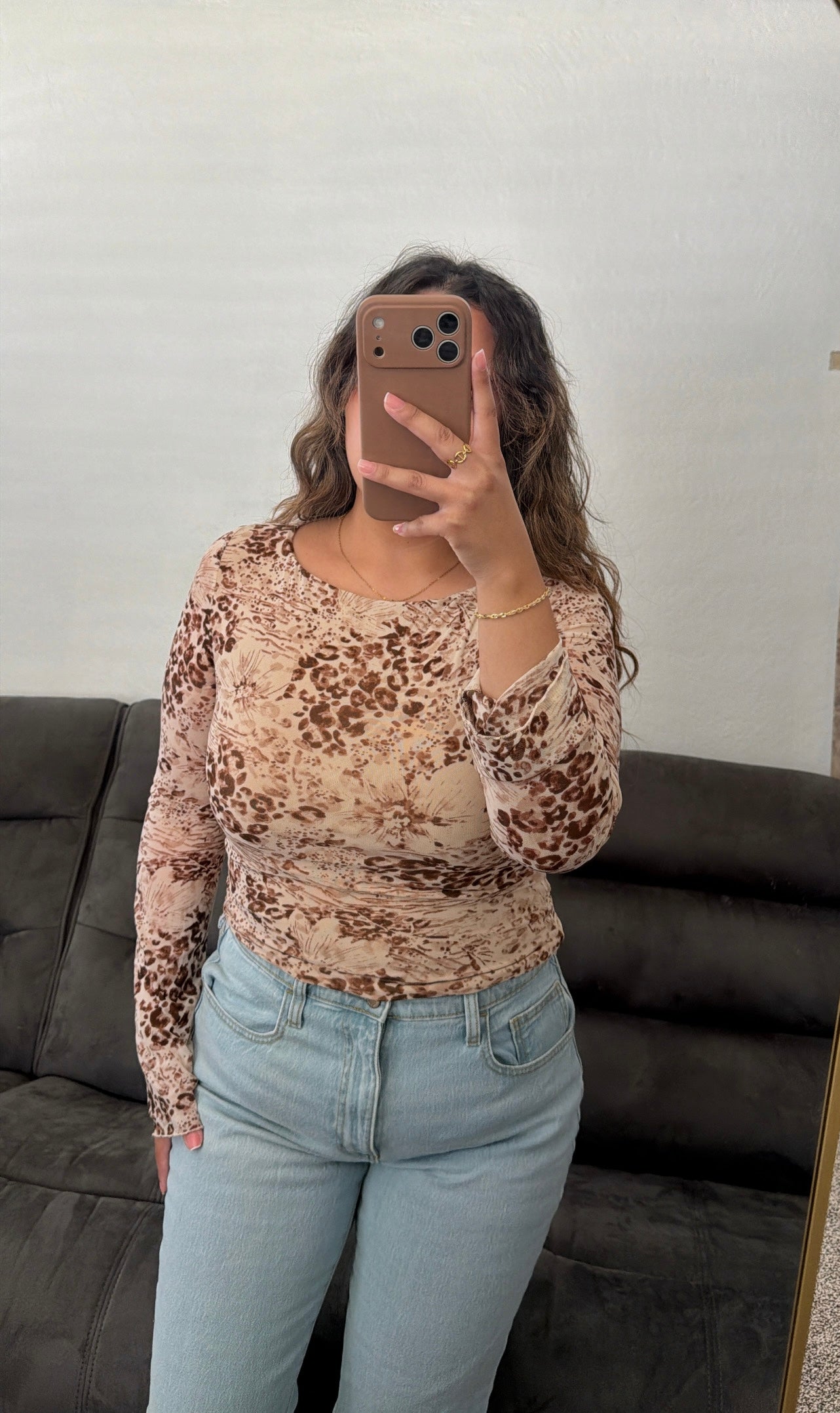 Floral Leopard Print Long Sleeve Top